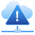 A blue warning triangle with an exclamation mark inside is displayed in front of a cloud and a network line, indicating a cloud connection or network issue.